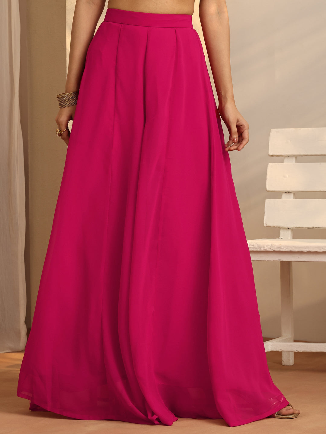 Pink Chevron Embroidered Georgette Straight Suit Set With Dupatta