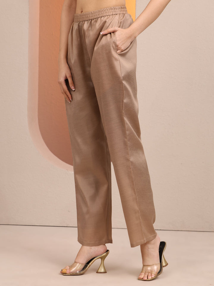 Beige Embroidered Organza Straight Suit Set With Dupatta