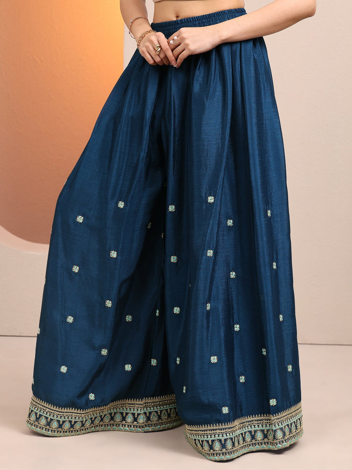 Blue Embroidered Chinon Straight Suit Set With Dupatta