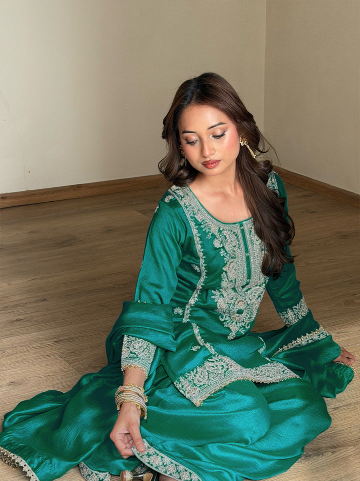 Libas Art Blue Embroidered Organza Straight Suit Set With Dupatta