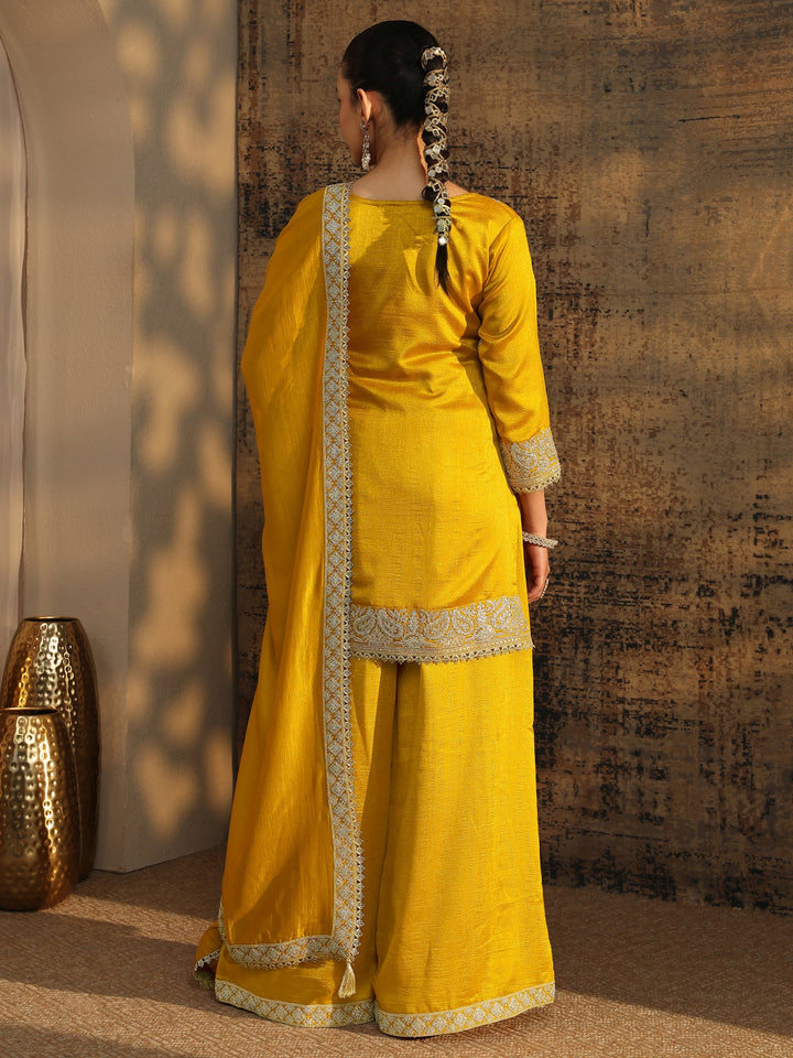 Libas Art Mustard Embroidered Organza Straight Suit Set With Dupatta