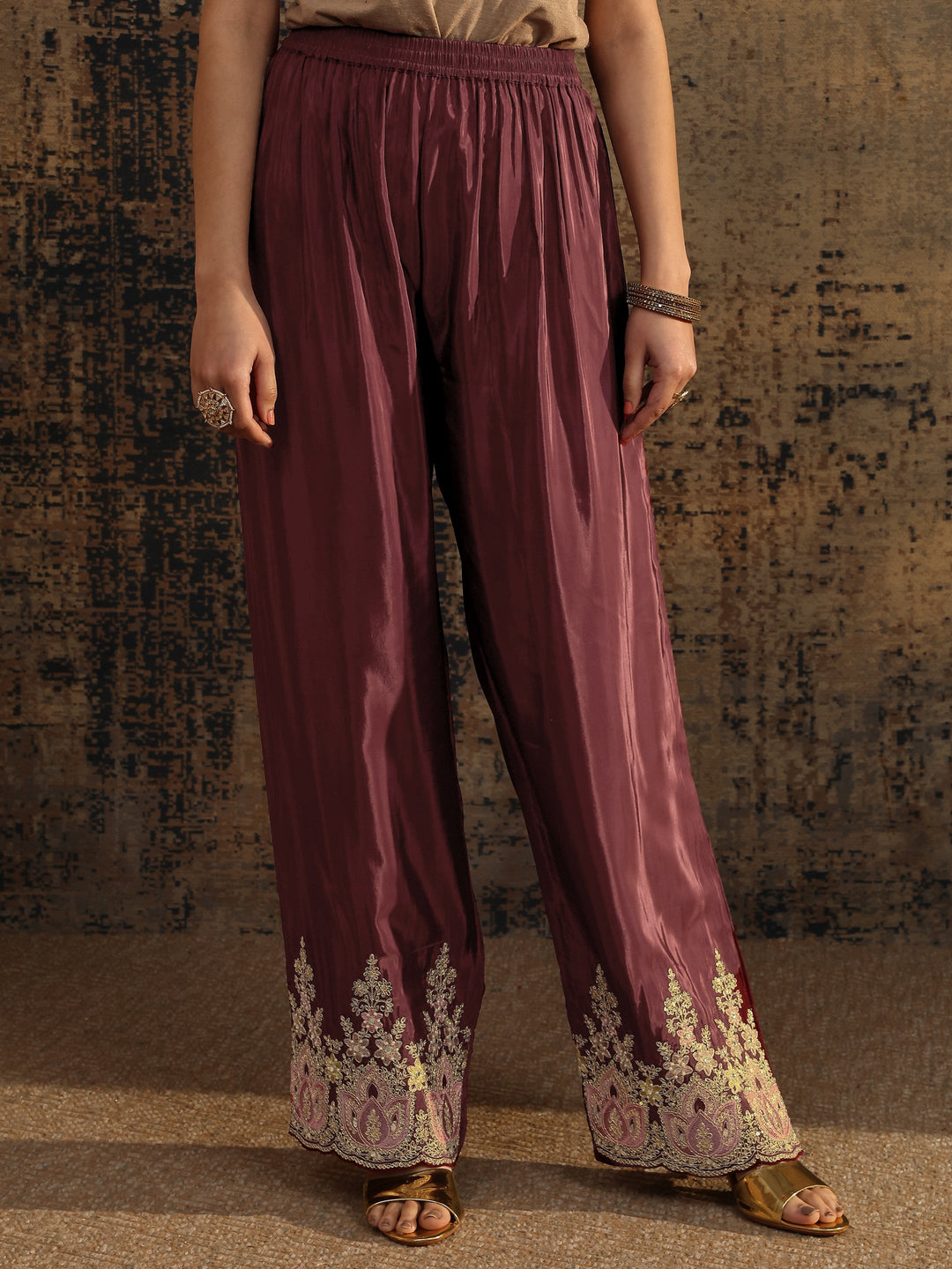 Libas Art Maroon Embroidered Crepe Straight Suit Set With Dupatta