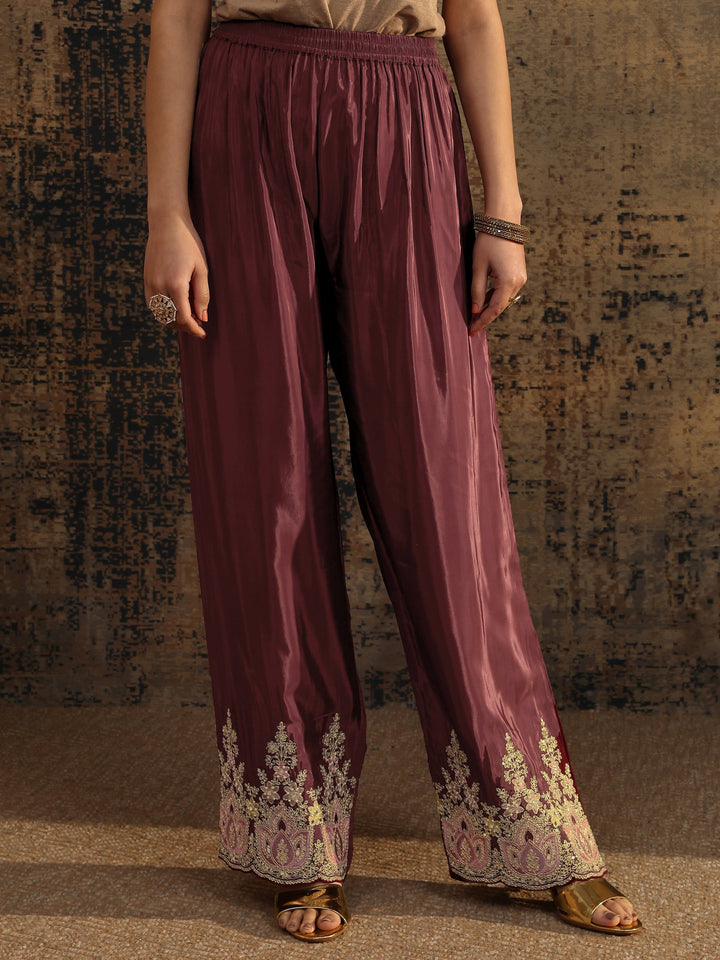 Libas Art Maroon Embroidered Crepe Straight Suit Set With Dupatta