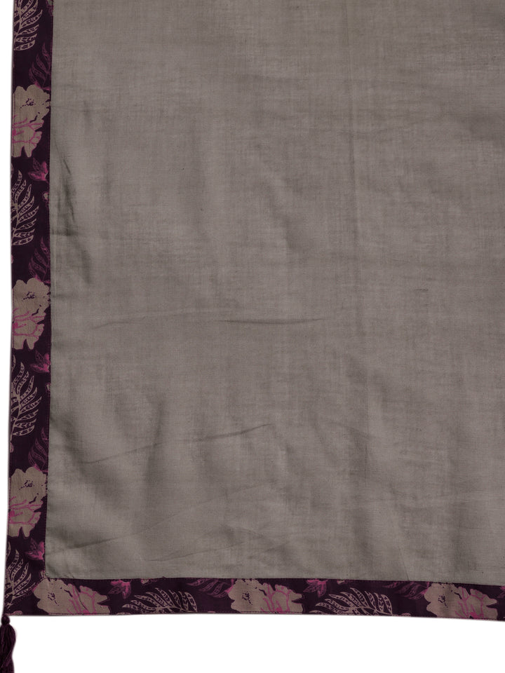 Wine Printed Cotton Straight Suit With Dupatta