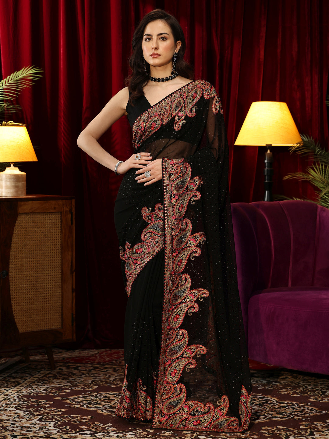 Libas Aari Embroidered Black Georgette Saree