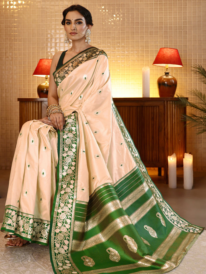 Libas Beige Banarasi Silk Blend Saree