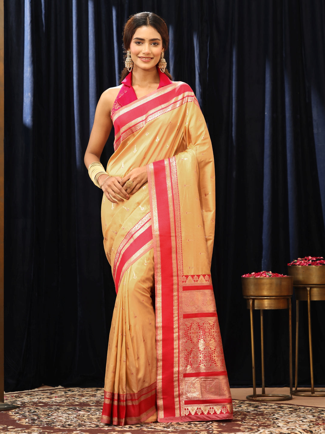 Libas Beige Kanjeevaram Silk Blend Saree