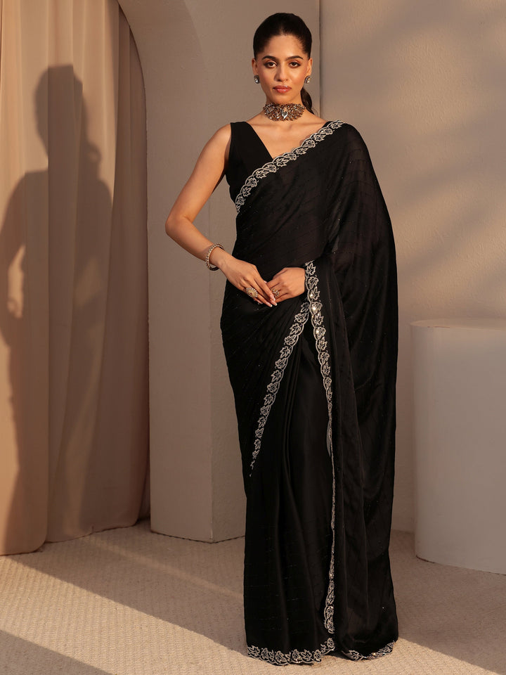 Libas Black Embellished Chiffon Saree