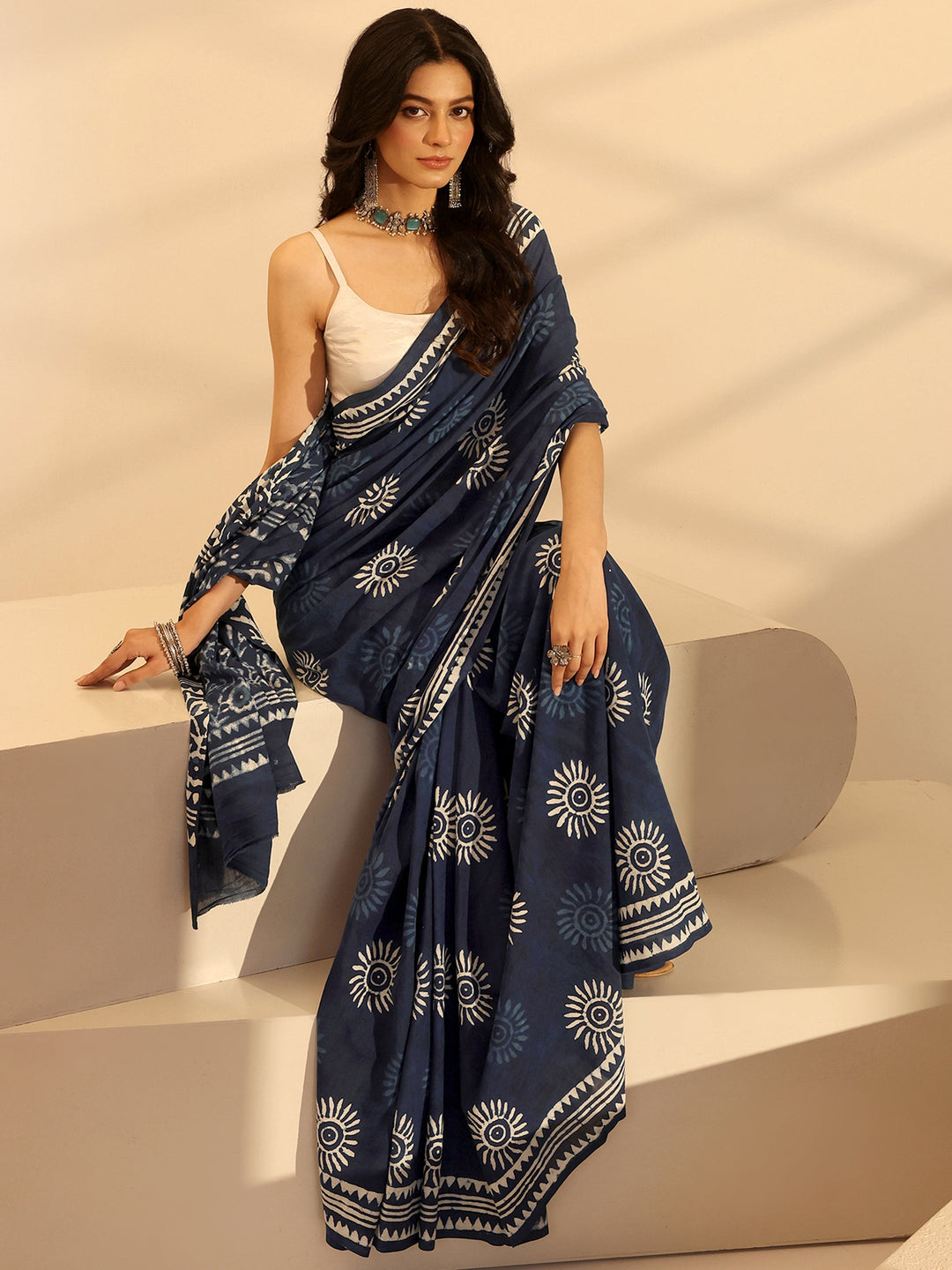 Libas Indigo Dabu Print Cotton Saree