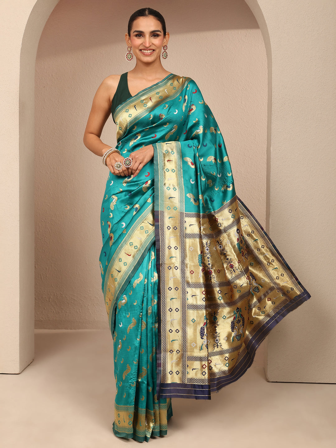 Blue Woven Design Silk Blend Banarasi Saree With Unstitched Blouse Piece