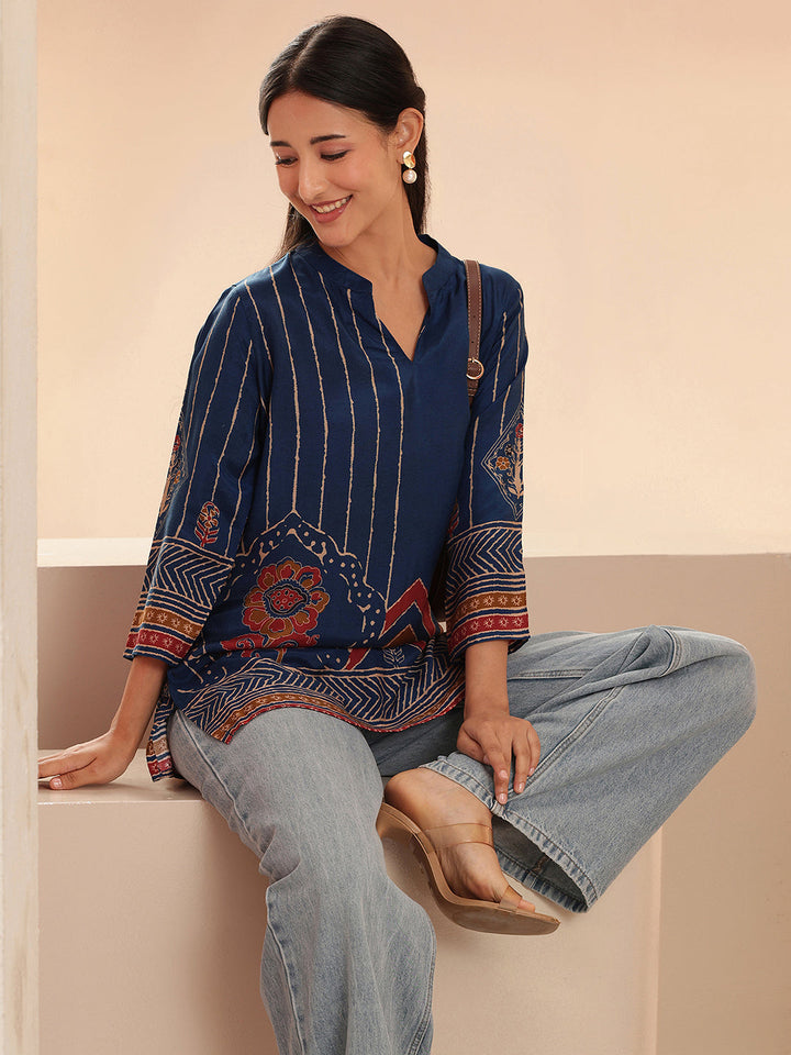 Libas Blue Ethnic Motif Printed Straight Kurti