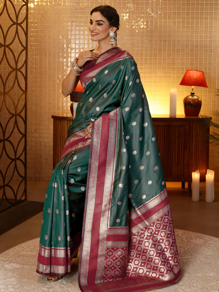 Libas Bottle Green Banarasi Silk Blend Saree
