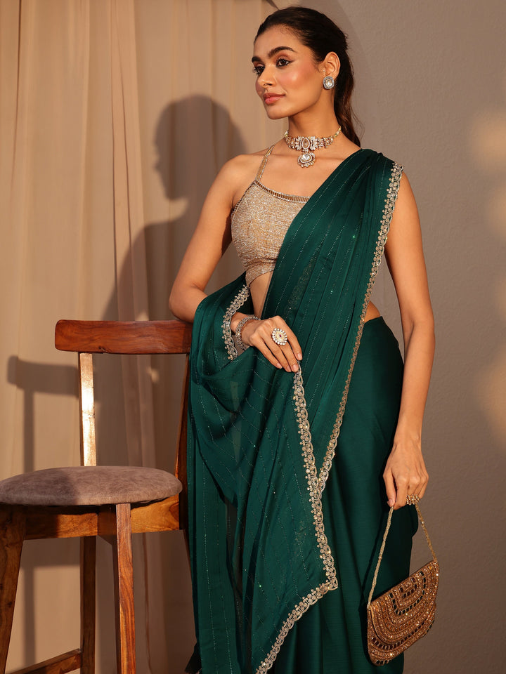 Libas Bottle Green Embellished Chiffon Saree