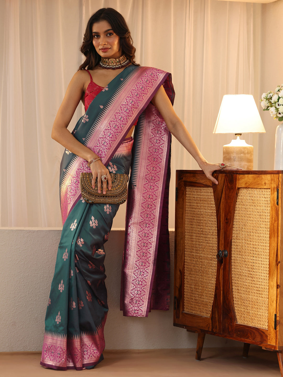 Libas Bottle Green Kanjeevaram Silk Blend Saree