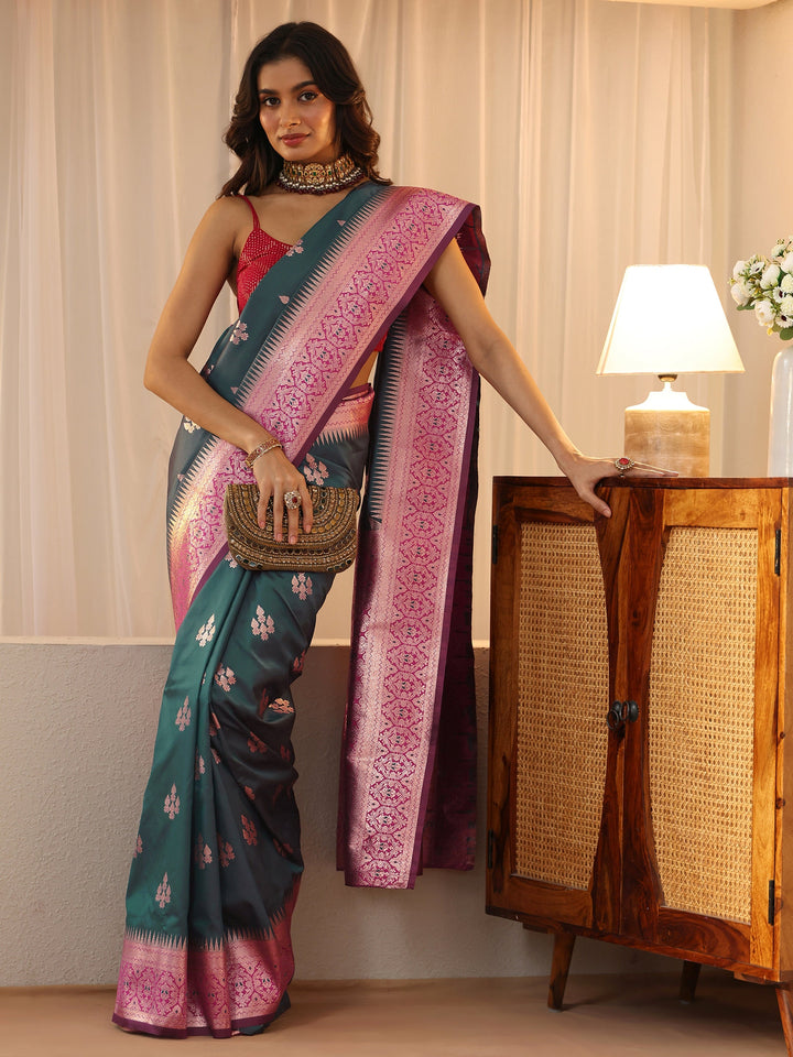 Libas Bottle Green Kanjeevaram Silk Blend Saree