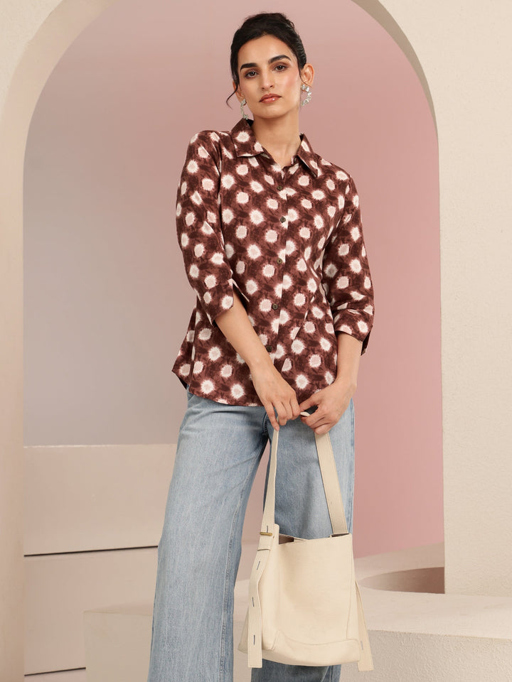 Libas Brown Ikat Dot Printed Cotton Shirt