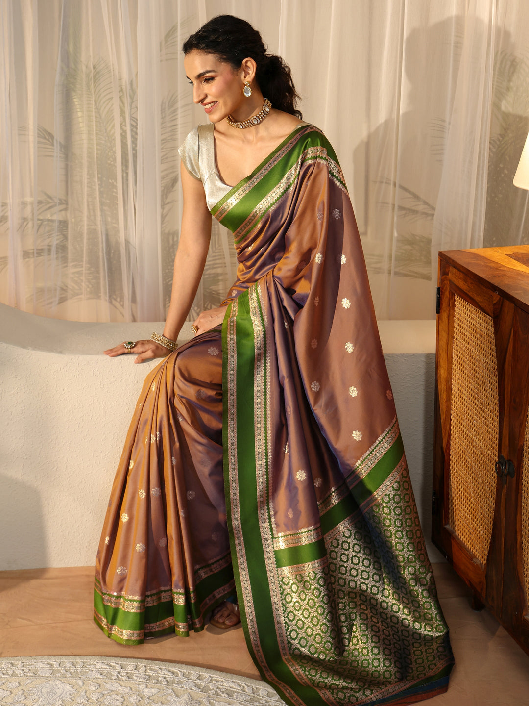 Libas Brown Kanjeevaram Silk Blend Saree