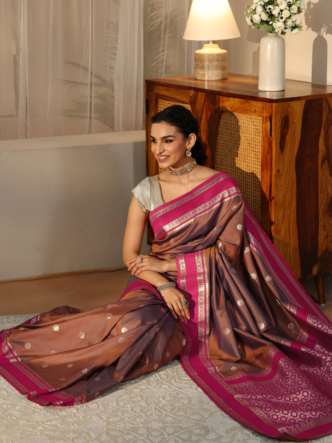 Libas Brown Kanjeevaram Silk Blend Saree