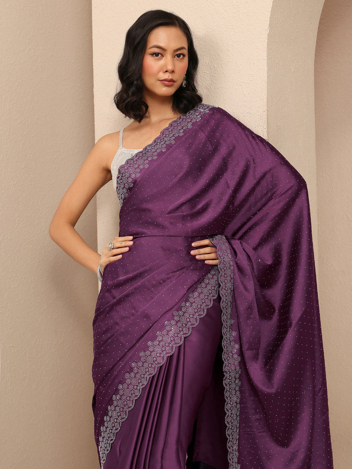 Burgundy Embellished Silk Blend Saree With Unstitched Blouse Piece