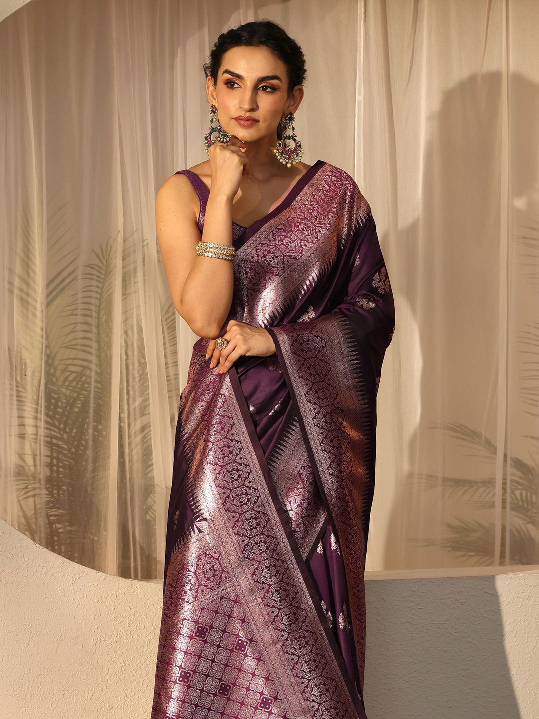 Libas Burgundy Kanjeevaram Silk Blend Saree