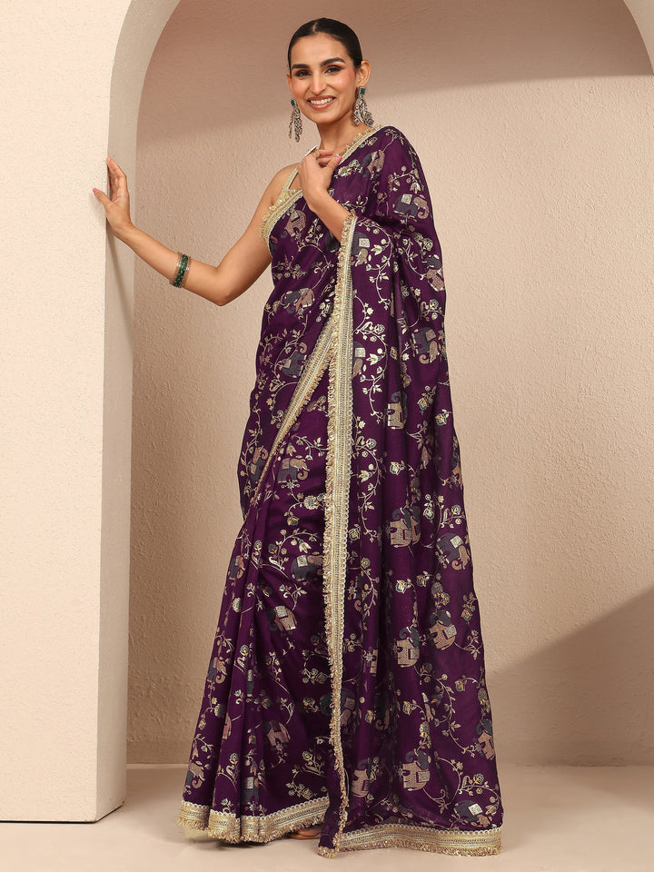 Burgundy Tribal Printed Silk Blend Saree With Unstitched Blouse Piece