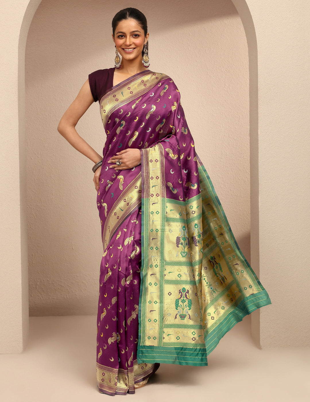 Burgundy Woven Design Silk Blend Saree With Unstitched Blouse Piece