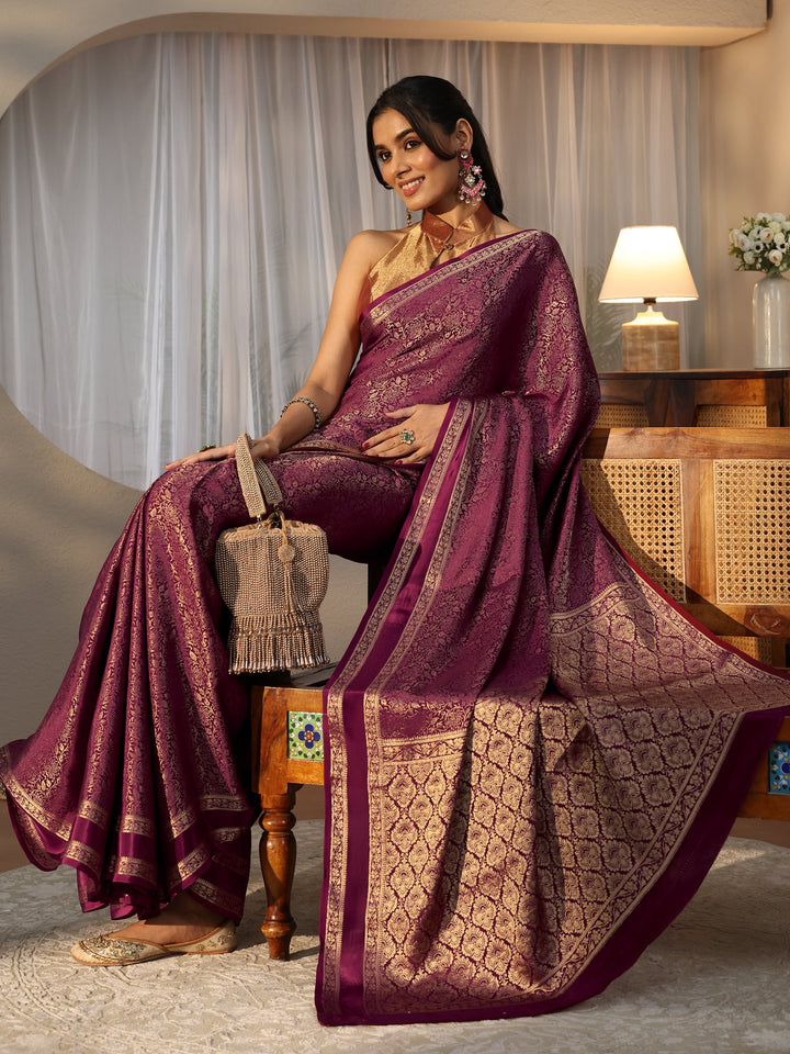 Burgundy Banarasi Silk Blend Saree