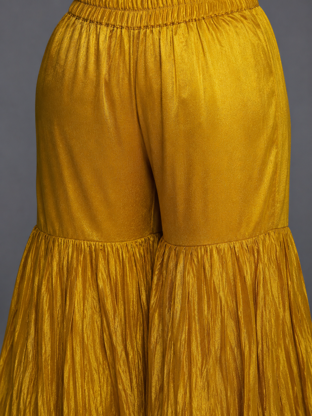 Plus Size Mustard Embellished Silk Blend Straight Suit Set