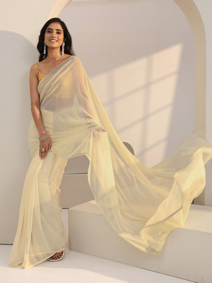 Libas Cream Georgette Pre Draped Saree