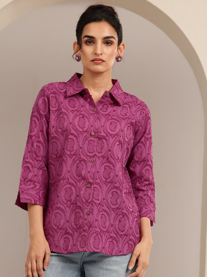 Libas Dark Pink Textured Cotton Shirt