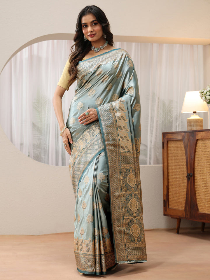 Libas Dusty Blue Banarasi Silk Blend Saree