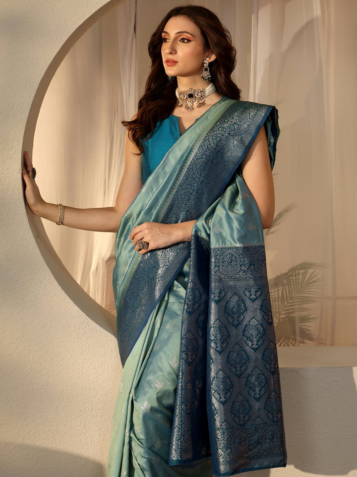 Libas Dusty Blue Banarasi Silk Blend Saree