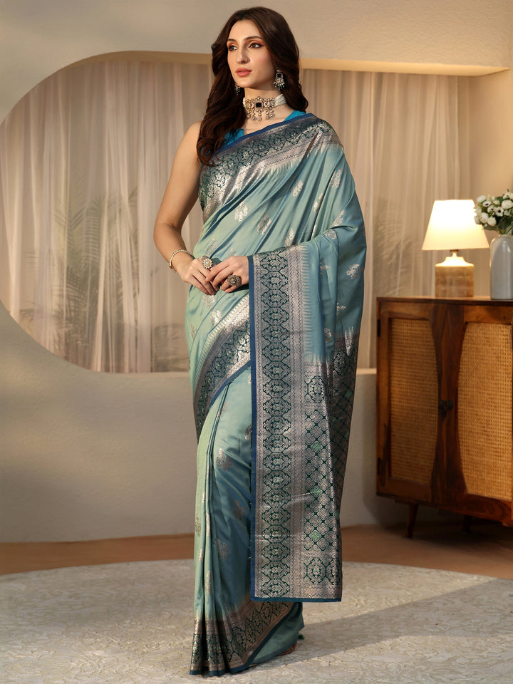 Libas Dusty Blue Kanjeevaram Silk Blend Saree
