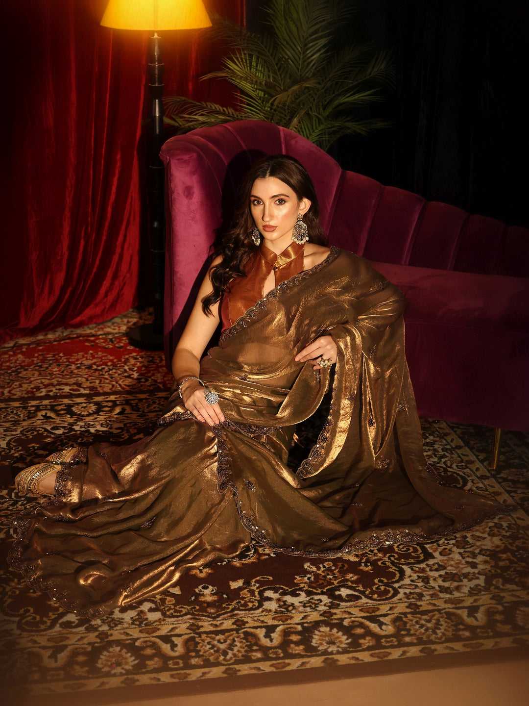 Libas Gold Embellished Tissue Saree