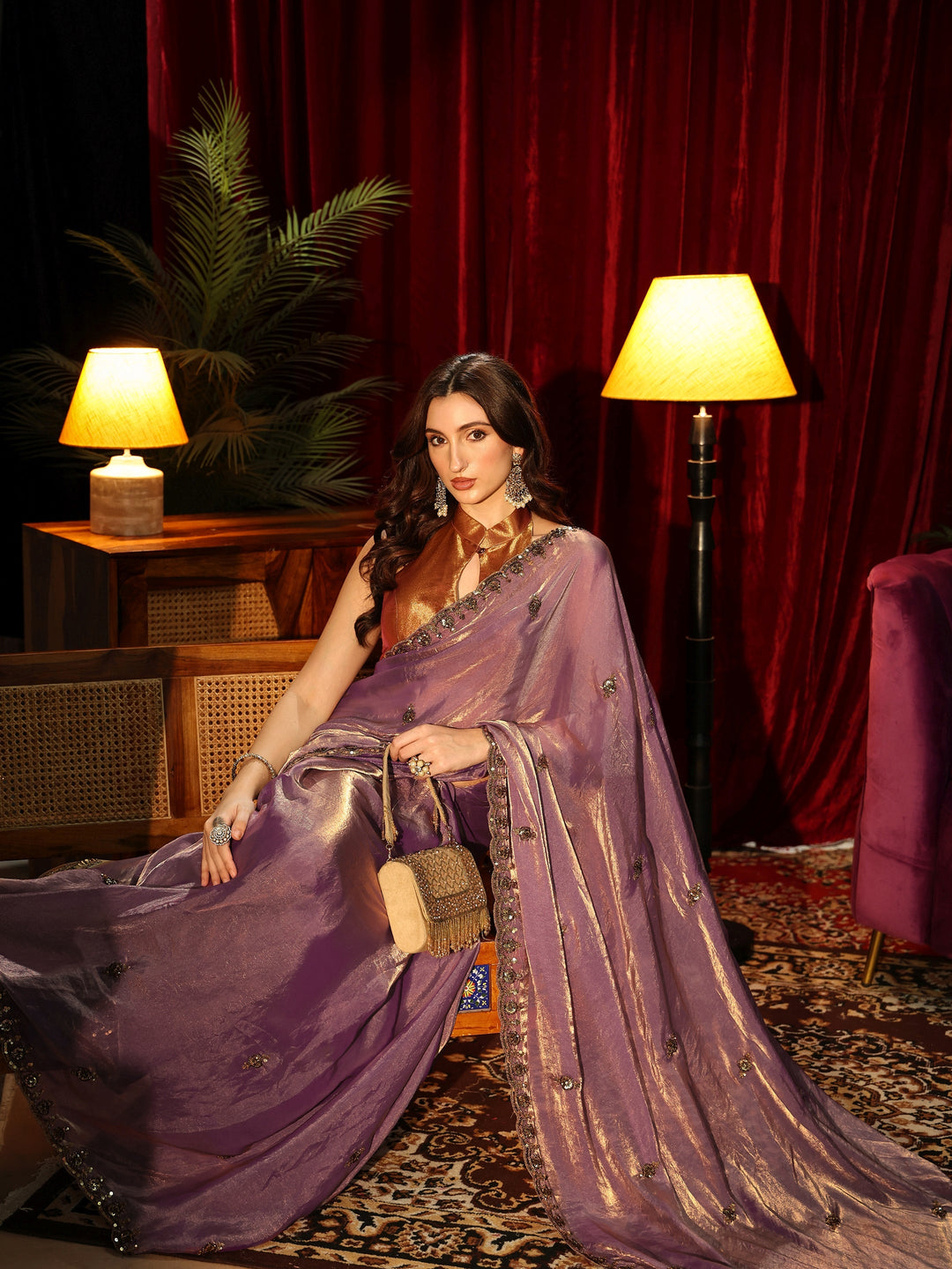 Libas Lavender Embellished Tissue Saree