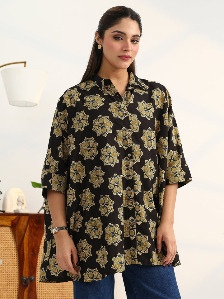 Classic Corp Black Printed Cotton Blend Shirt