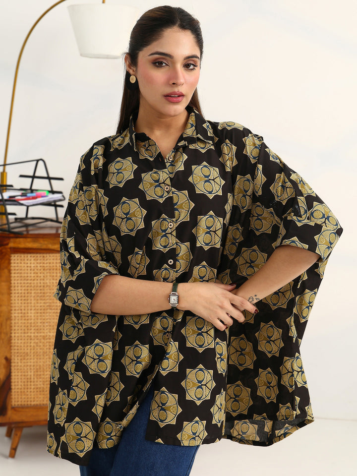 Classic Corp Black Printed Cotton Blend Shirt