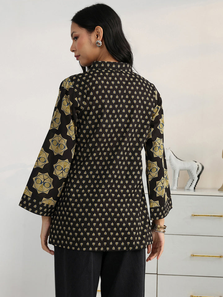 Black Geometric Printed Cotton Shirt