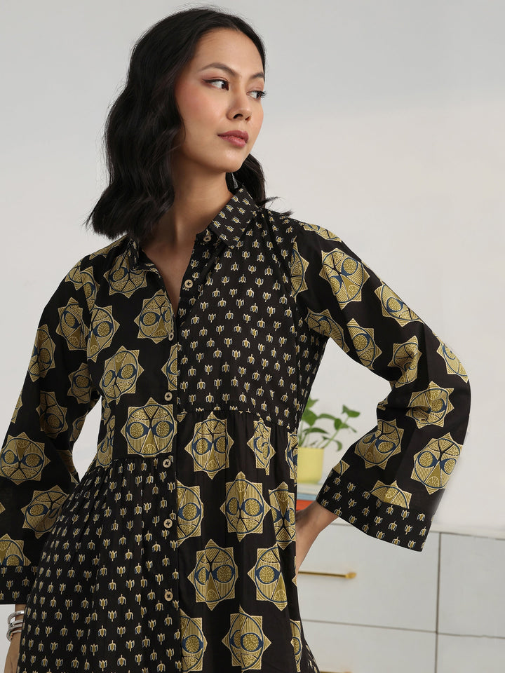 Black Geometric Printed Cotton Shirt