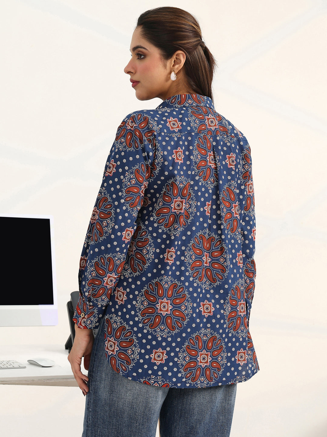 Blue Paisley Printed Cotton Shirt