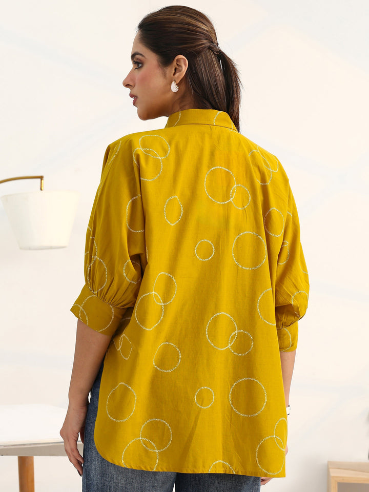 Mustard Geometric Printed Cotton Shirt
