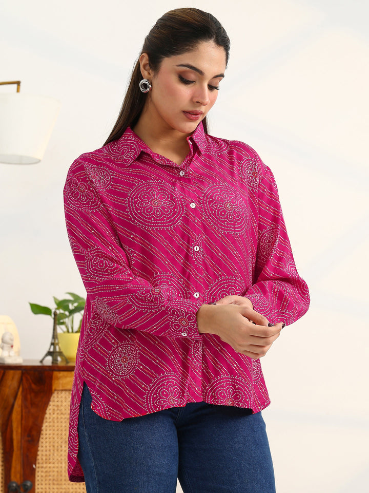 Bandhani Pink Cotton Blend Signature Shirt