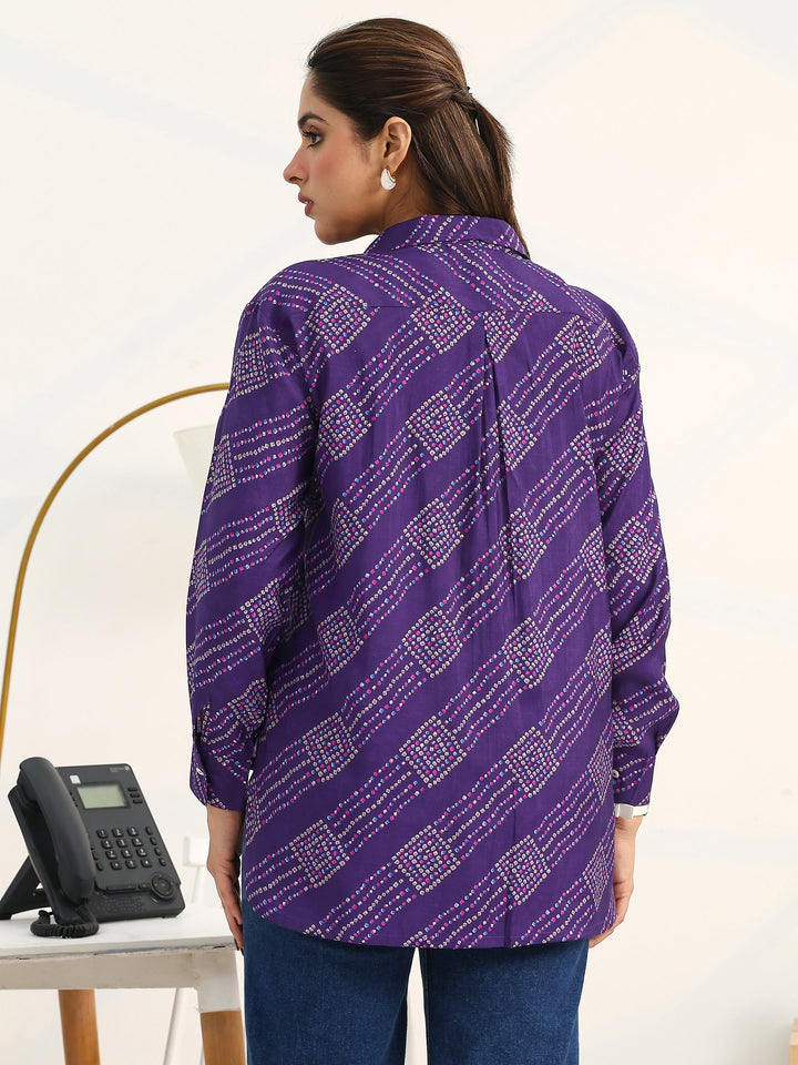Purple Ethnic Motifs Printed Cotton Shirt