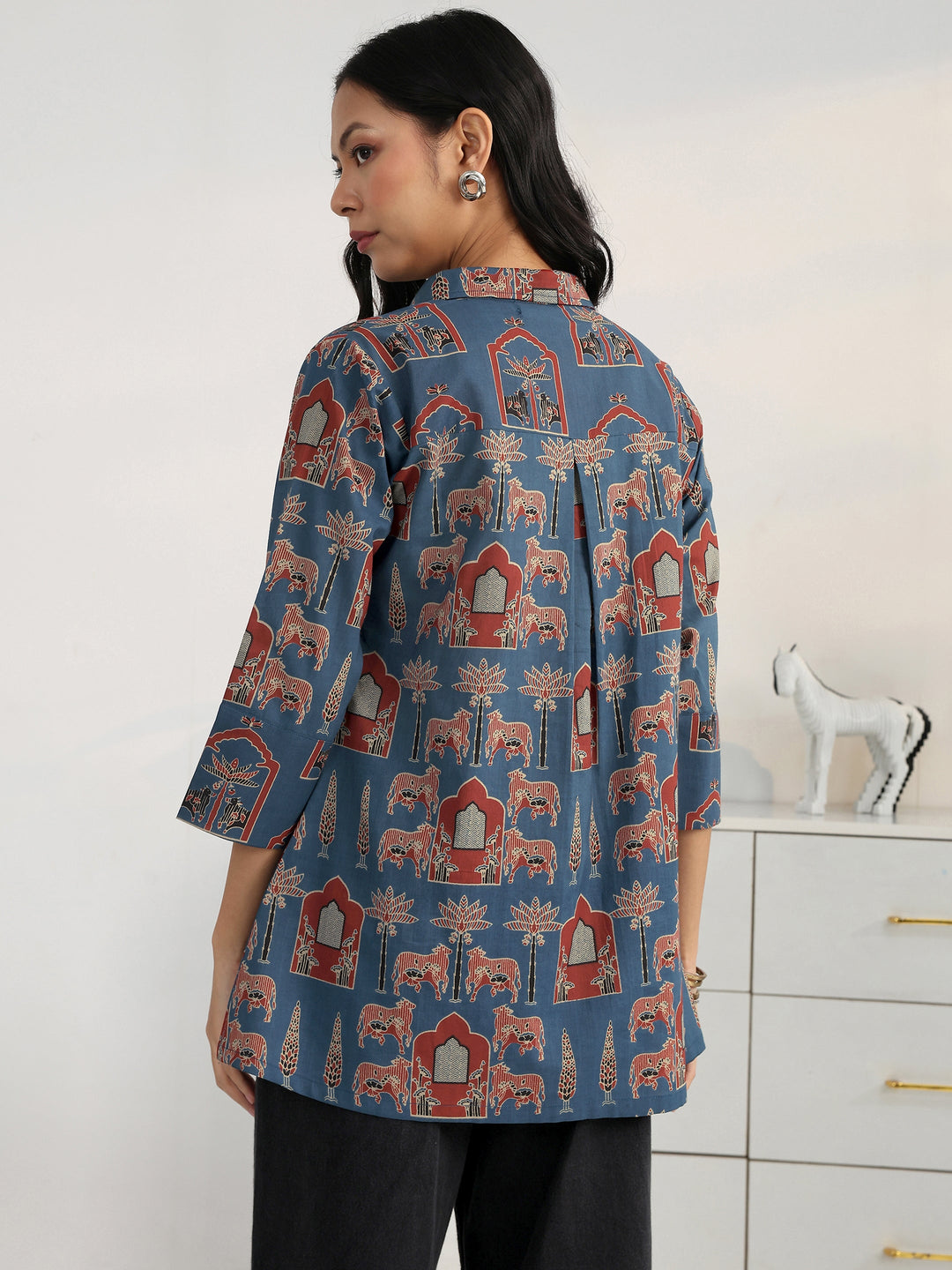Blue Heritage Printed Cotton Blend Shirt