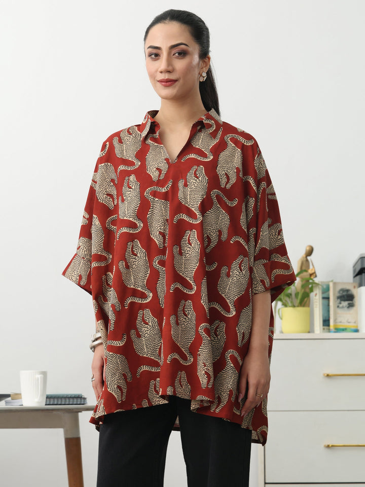 Power Move Red Quirky Print Cotton Blend Shirt