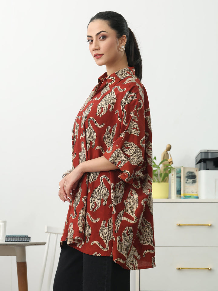 Power Move Red Quirky Print Cotton Blend Shirt