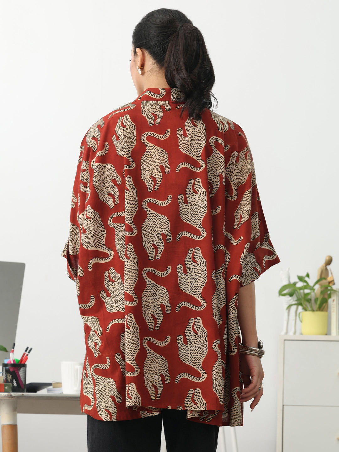 Power Move Red Quirky Print Cotton Blend Shirt