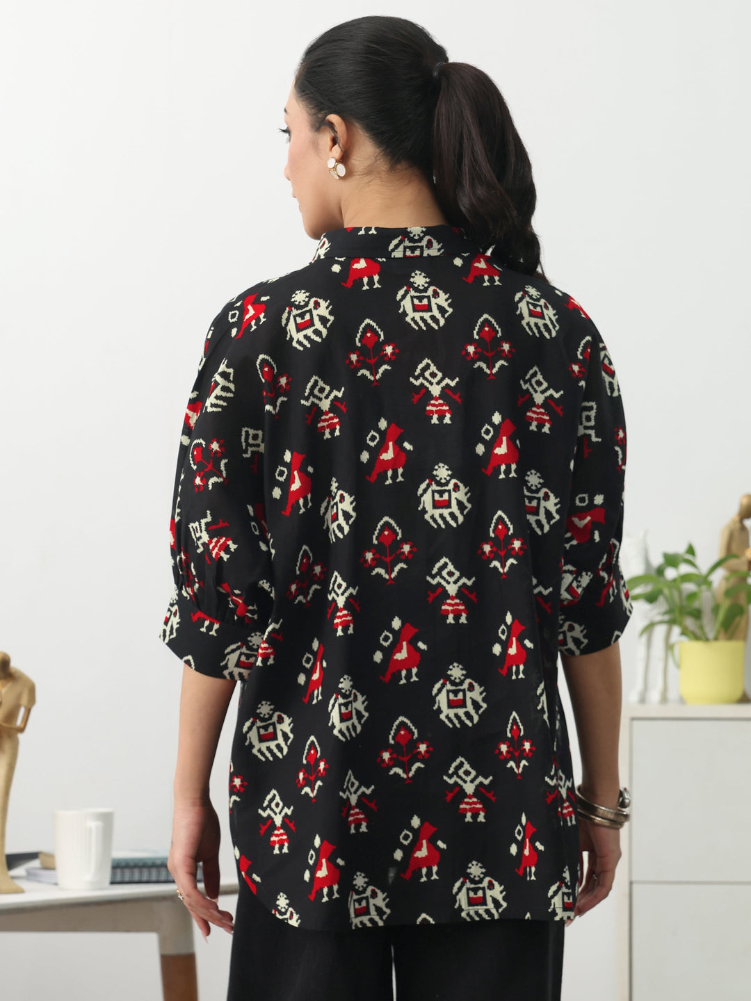 Black  Ethnic Motifs Printed Cotton Shirt
