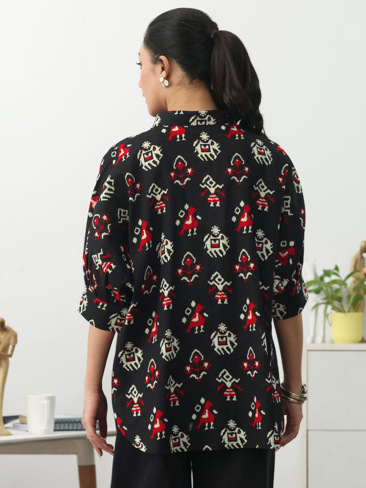 Black  Ethnic Motifs Printed Cotton Shirt