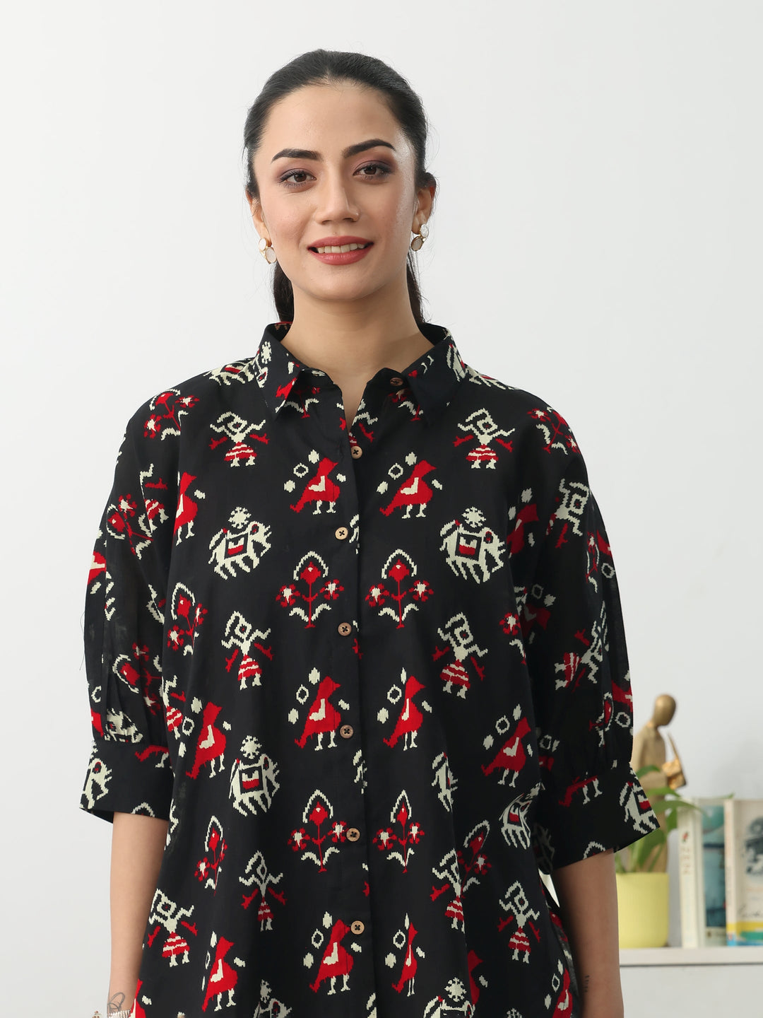 Black  Ethnic Motifs Printed Cotton Shirt